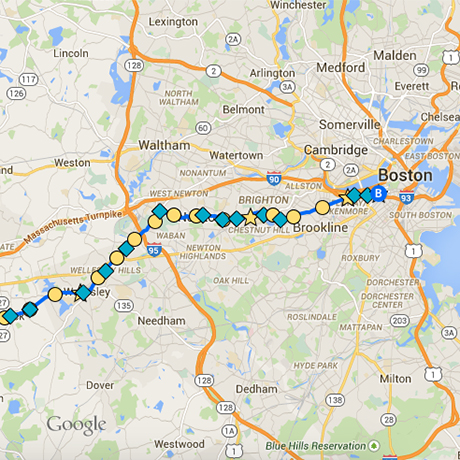 boston marathon course map Boston Marathon Google Map Boston Magazine boston marathon course map