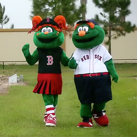 Wally the Green Monster visits Randolph elementary students